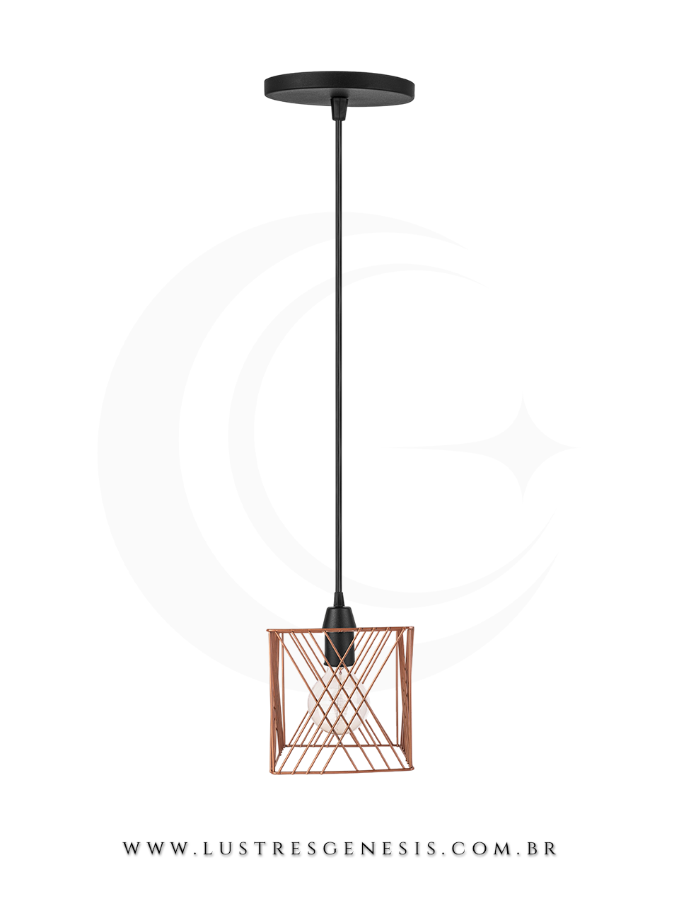 Luminária Pendente Industrial Aramado Quadrado Cobre Modelo Ápia Geometrico para Bancada Cozinha Área Gourmet Lavabo